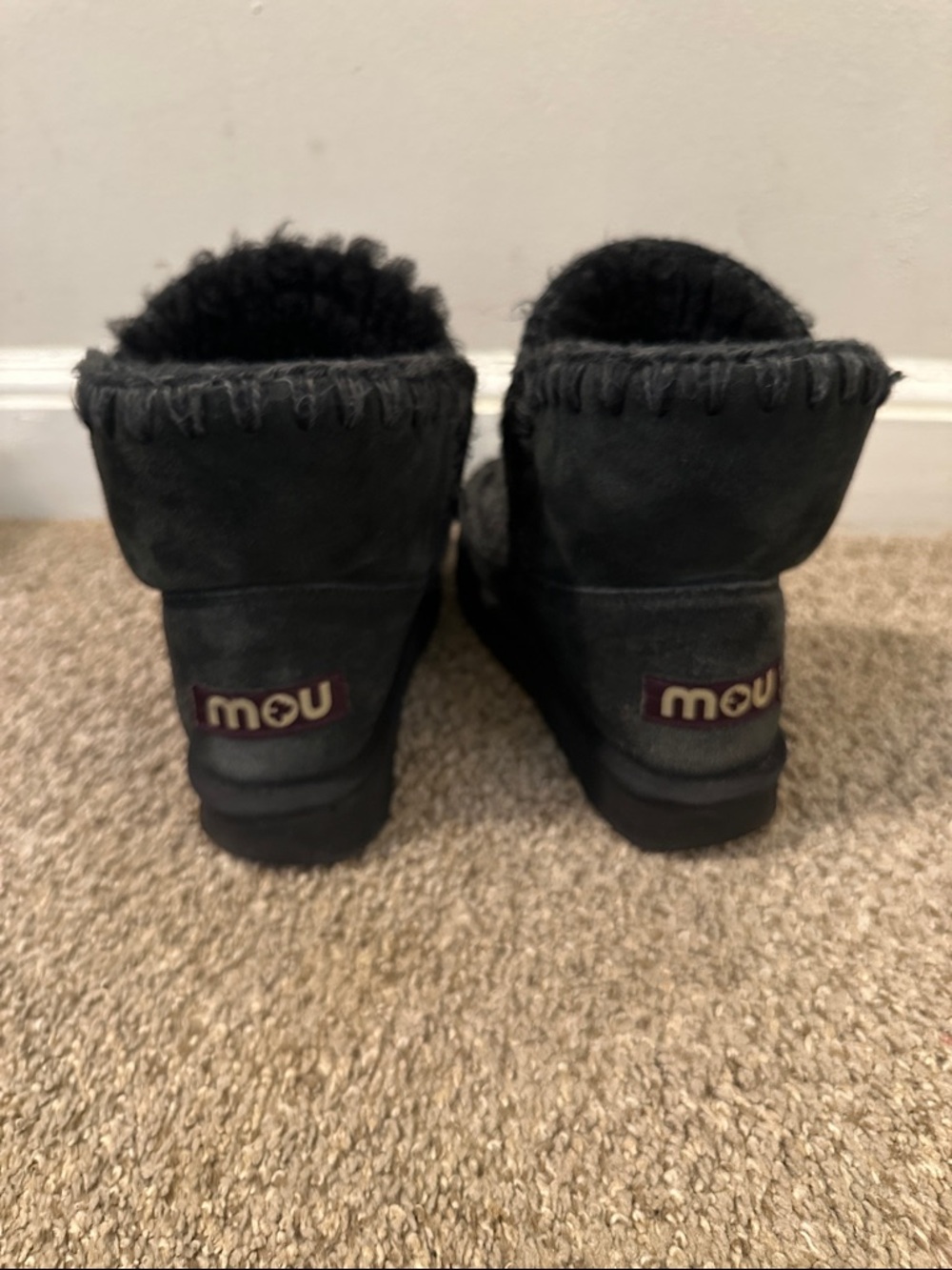 Women’s MOU Black Shearling Trim Moccasin Boot - Picture 2 of 5